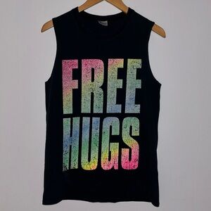 Black Sleeveless 'Free Hugs' Tank/Tee Size S/M